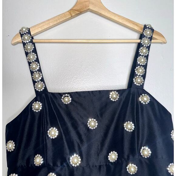 Alice + Olivia Athene Pearl Embellished Babydoll Mini Dress NWT Black 14 Plus - Picture 5 of 15